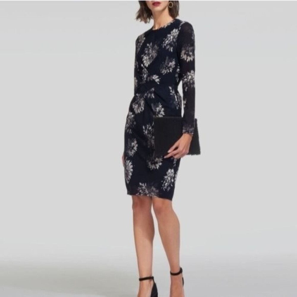 Whistles Brushstroke Floral Bodycon Fit Silk Long Sleeve Dress